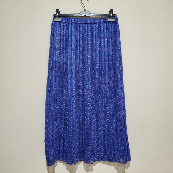 MAISON D'AMÉLIE BLUE GEOMETRIC PLEATED MIDI SKIRT NWOT SIZE M - Picture 2 of 6